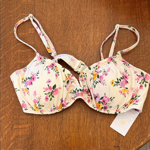 Shade & Shore Other - Shade & Shore Cream Floral Underwire Bra with Pink & Yellow Blooms